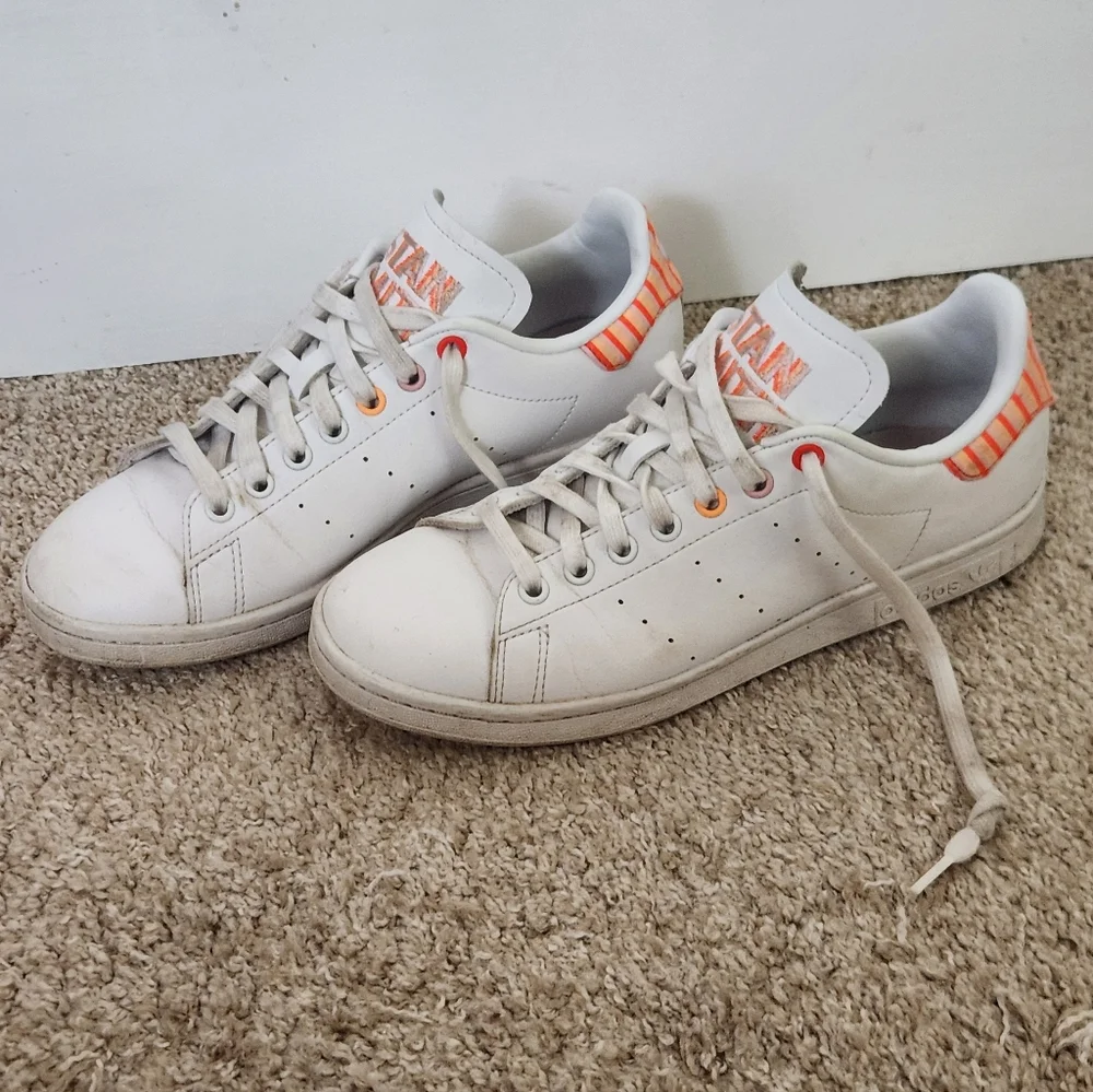 Stan Smith For Adidas White and Orange Sneakers (8.5) - Picture 1 of 6